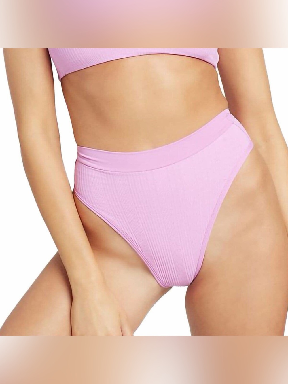 l*space Pink High Waist Ribbed Bikini Bottom